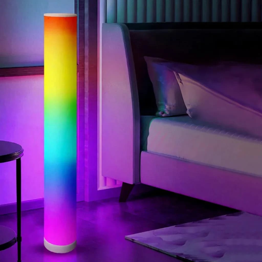 โคมไฟตั้งพื้นทรงกระบอก RGB พร้อมรีโมทซิงค์เพลง สำหรับตกแต่งบ้าน