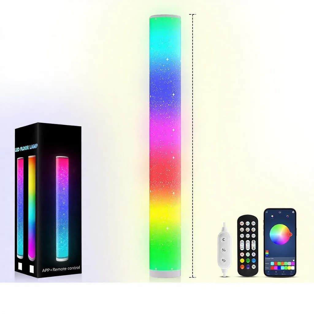 โคมไฟตั้งพื้น LED RGB ลายดาว ควบคุมผ่านรีโมทและแอป