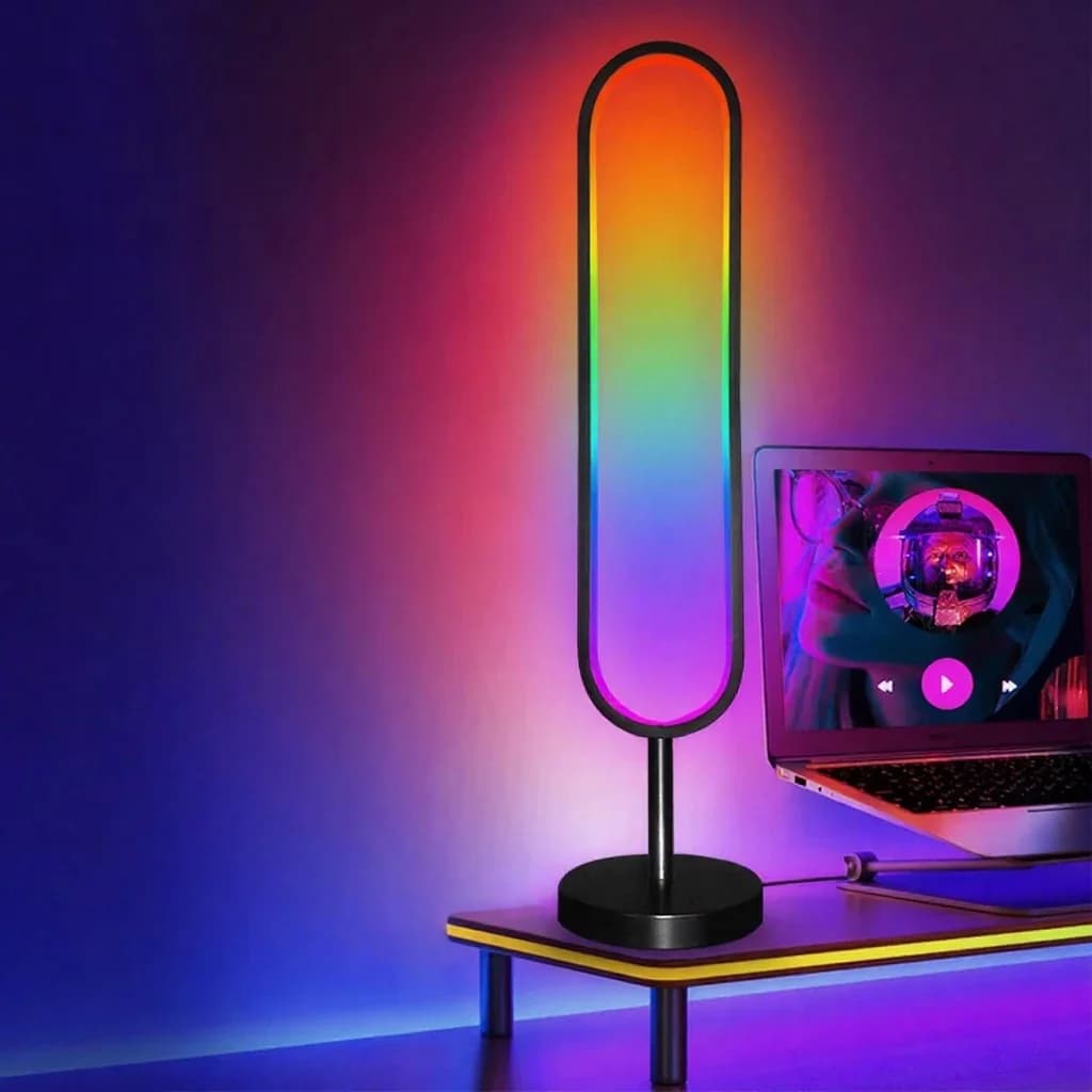โคมไฟตั้งพื้นรูปตัว U RGB ตอบสนองเสียง ควบคุมผ่านแอป