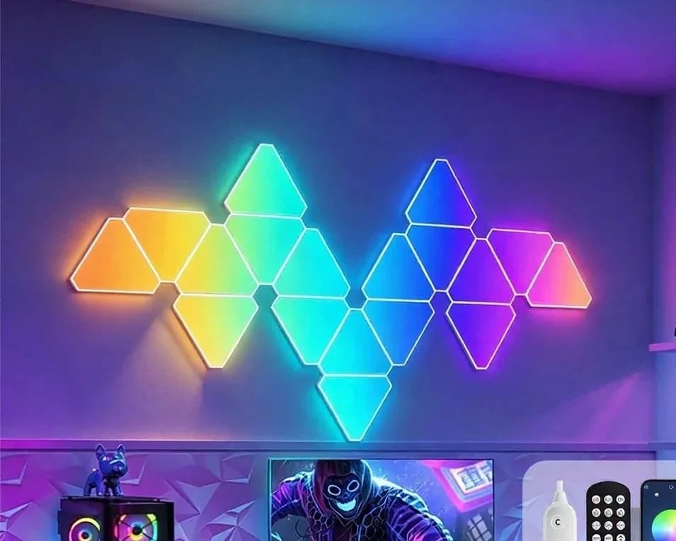 ชุดไฟติดผนัง LED ทรงสามเหลี่ยมอัจฉริยะ RGB สำหรับตกแต่งห้องเกม
