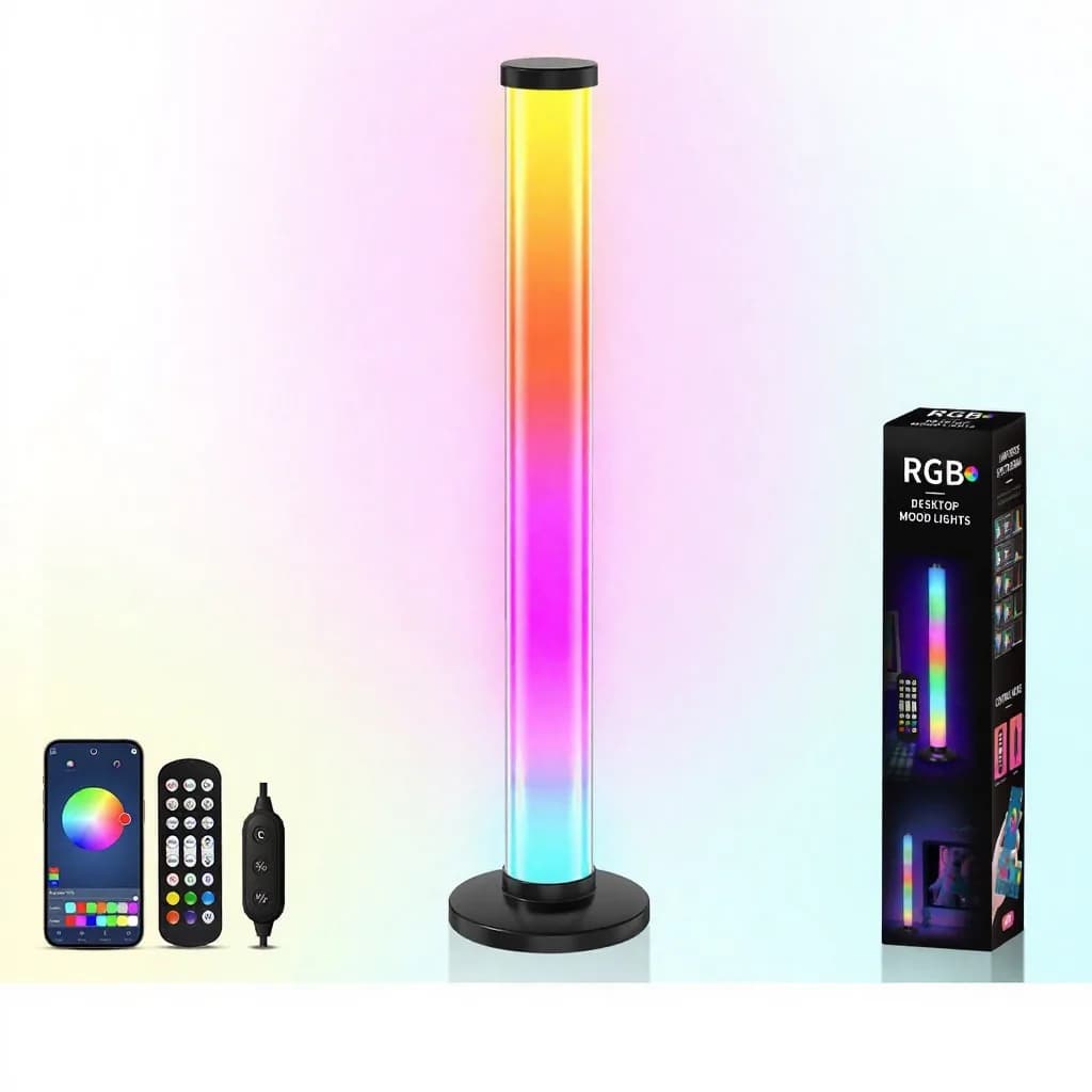 โคมไฟตั้งโต๊ะ USB บรรยากาศ RGB ตอบสนองต่อเสียง หมุนได้ 360 องศา