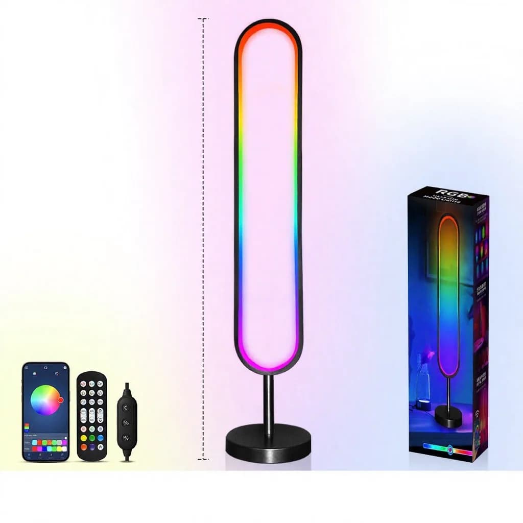 โคมไฟตั้งพื้นรูปตัว U RGB ตอบสนองเสียง ควบคุมผ่านแอป