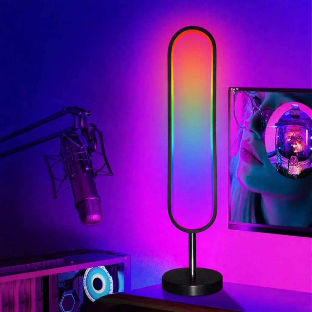 โคมไฟตั้งพื้นรูปตัว U RGB ตอบสนองเสียง ควบคุมผ่านแอป