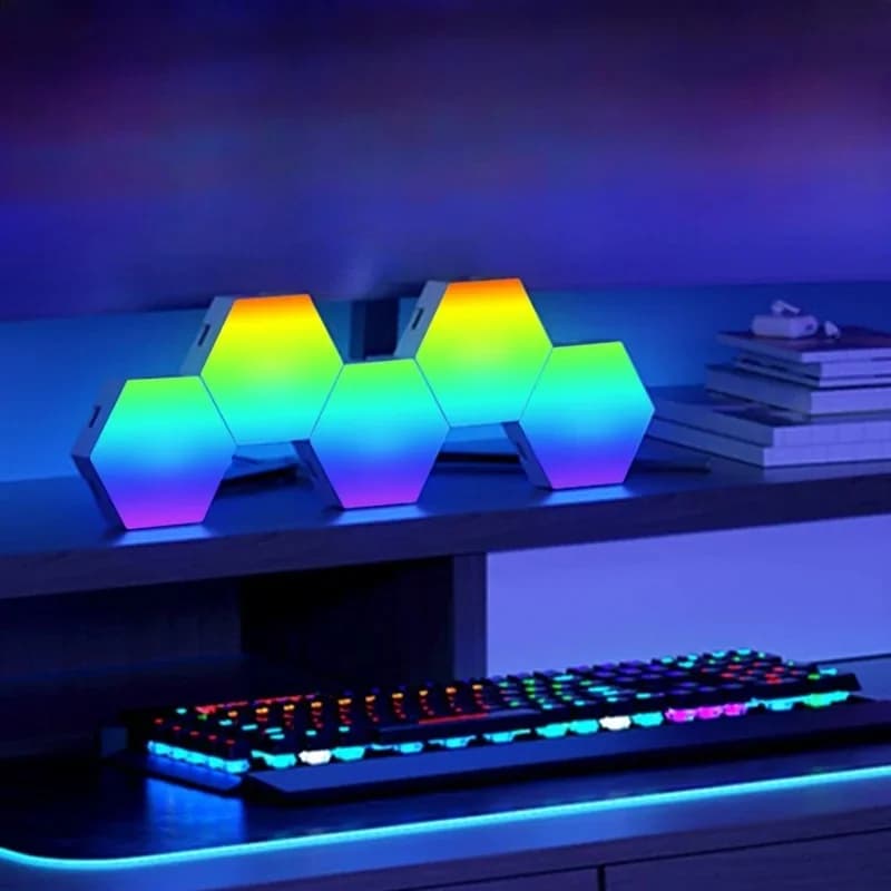 แผงไฟ RGB รูปหกเหลี่ยมตอบสนองต่อเสียง ควบคุมผ่านแอป