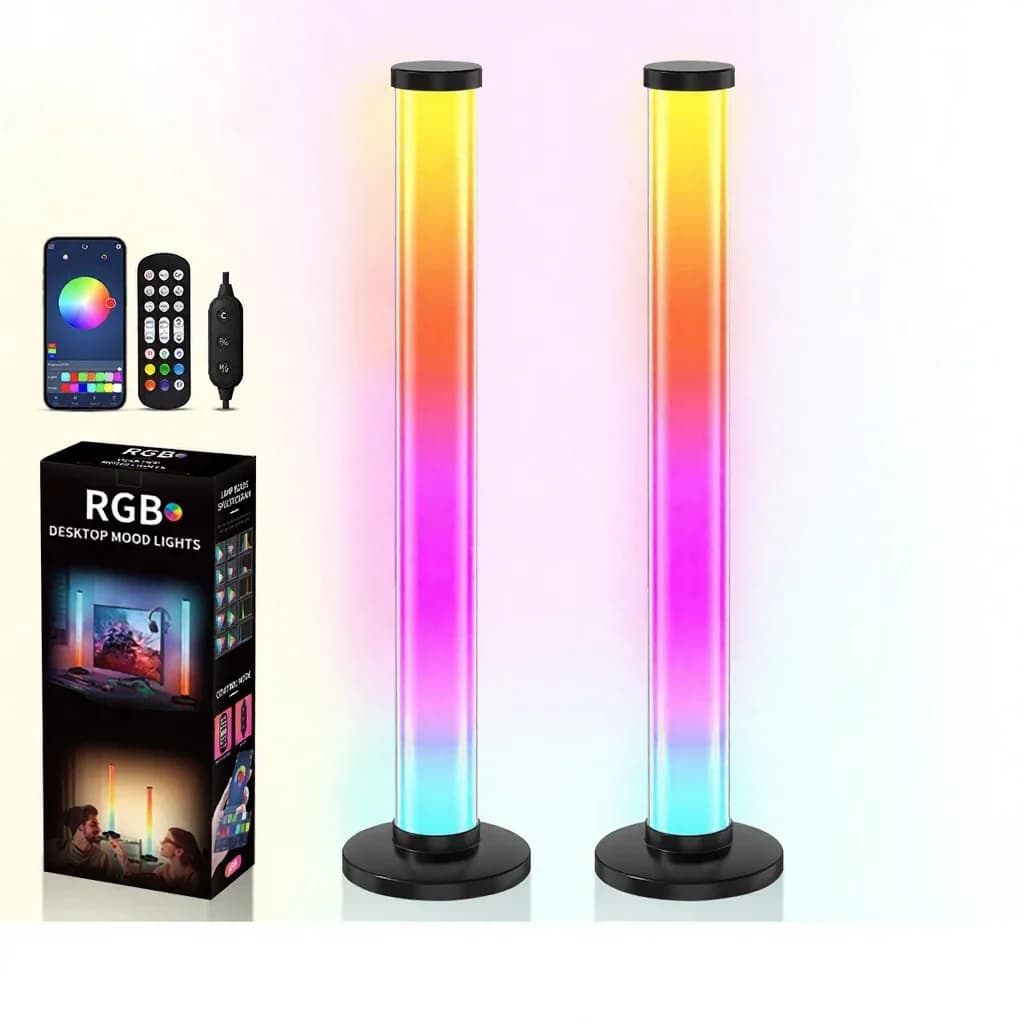 โคมไฟตั้งโต๊ะ RGB หมุนได้ 360 องศา ตอบสนองต่อเสียง ควบคุมผ่านแอปและรีโมท