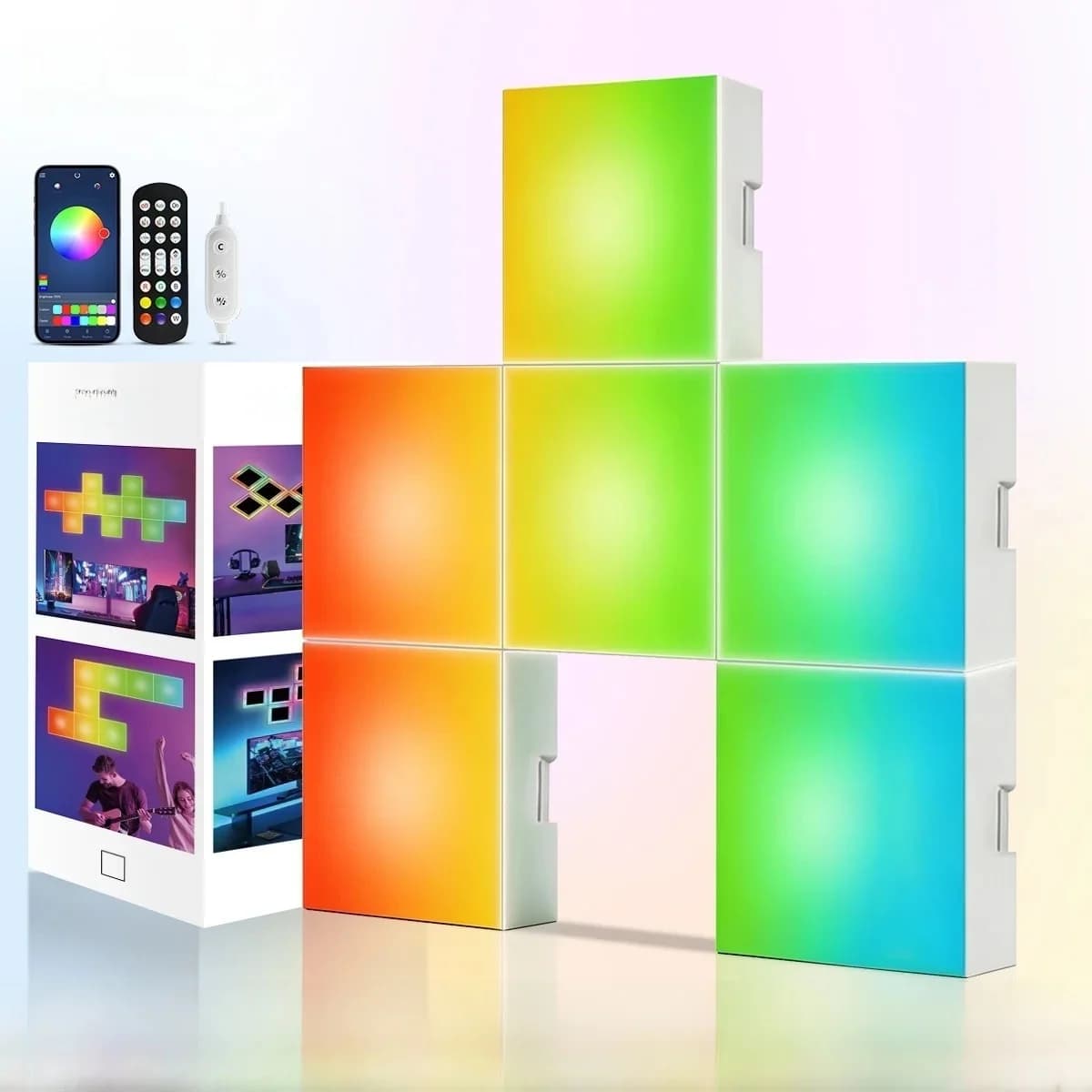 แผงไฟ RGB ทรงสี่เหลี่ยมจัตุรัส ซิงค์กับเพลง ติดผนังได้