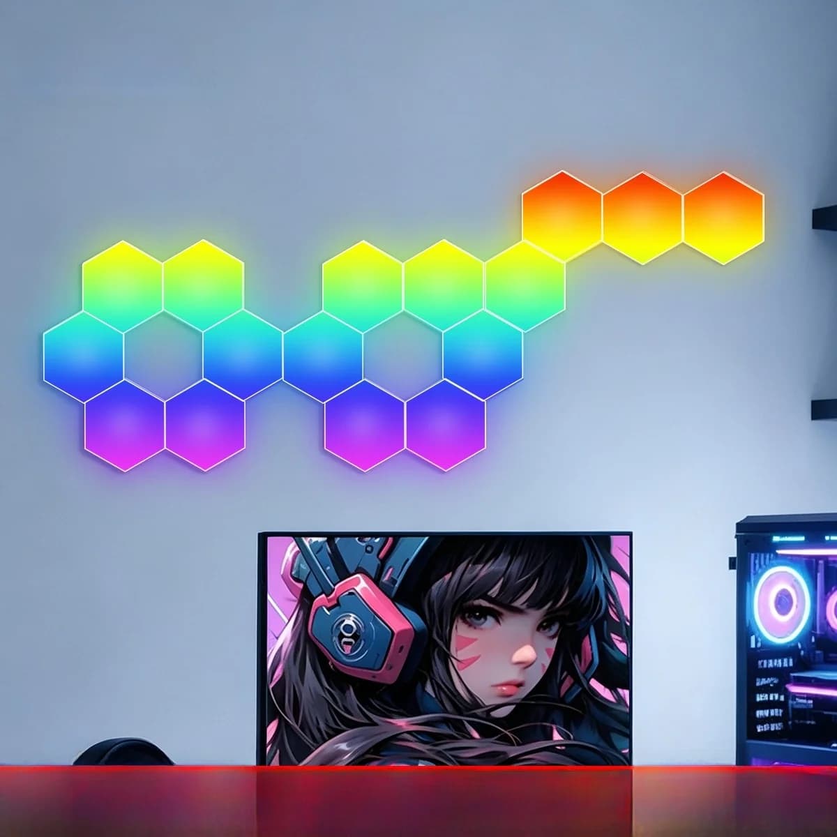 แผงไฟ RGB รูปหกเหลี่ยมตอบสนองต่อเสียง ควบคุมผ่านแอป