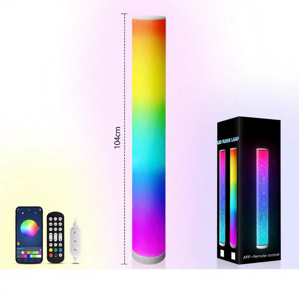 โคมไฟตั้งพื้นทรงกระบอก RGB พร้อมรีโมทซิงค์เพลง สำหรับตกแต่งบ้าน