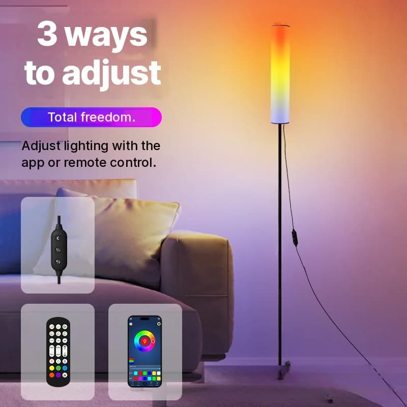 โคมไฟตั้งพื้นขาตั้งสามขา RGB LED พร้อมรีโมท สำหรับห้องนอนและห้องนั่งเล่น
