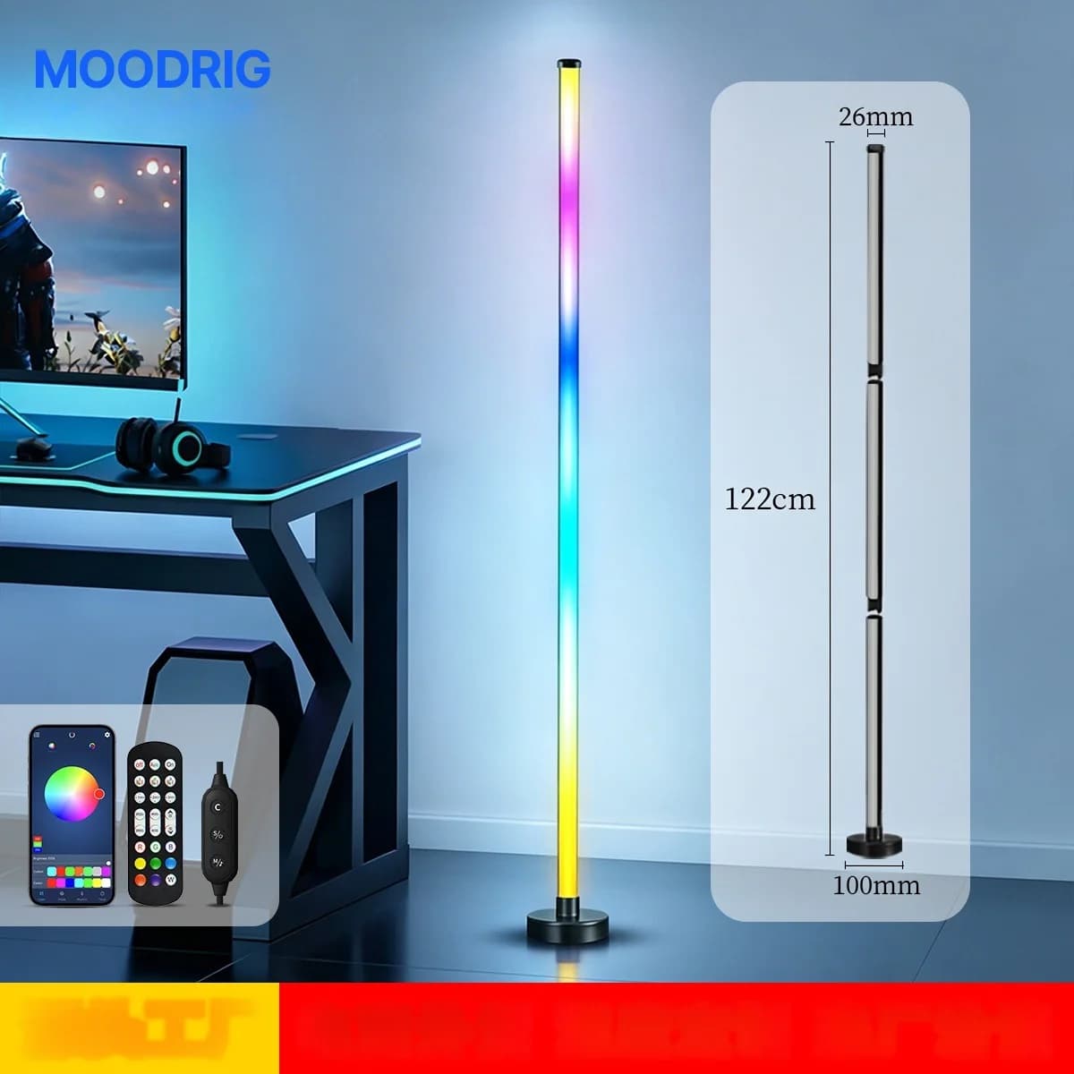 โคมไฟตั้งพื้นมุม RGB LED ซิงค์เพลง ควบคุมผ่านแอปและรีโมท