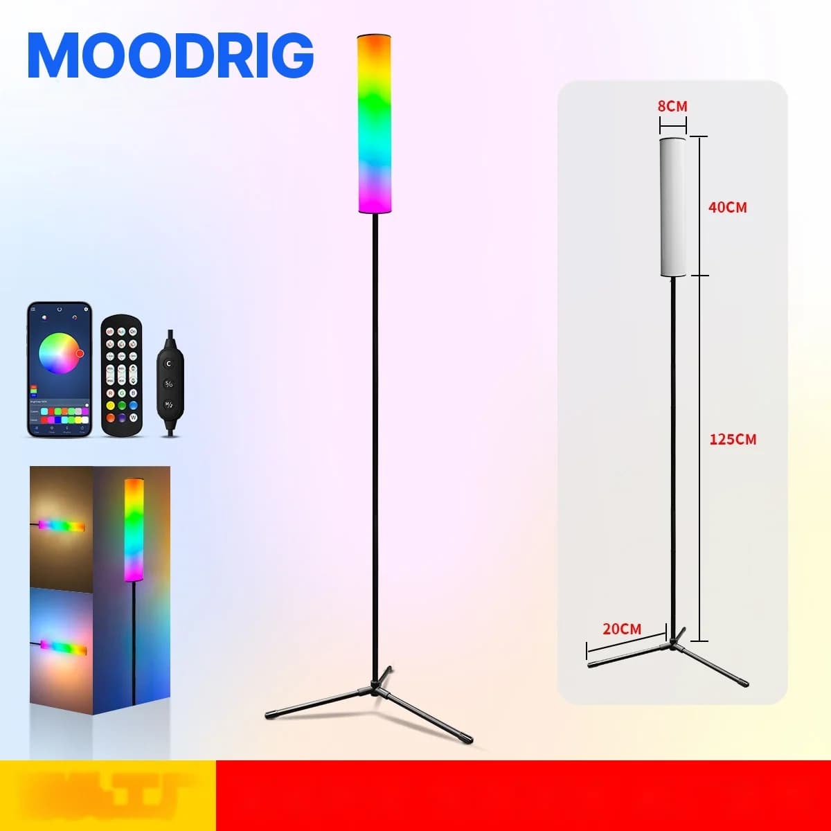 โคมไฟตั้งพื้นขาตั้งสามขา RGB LED พร้อมรีโมท สำหรับห้องนอนและห้องนั่งเล่น