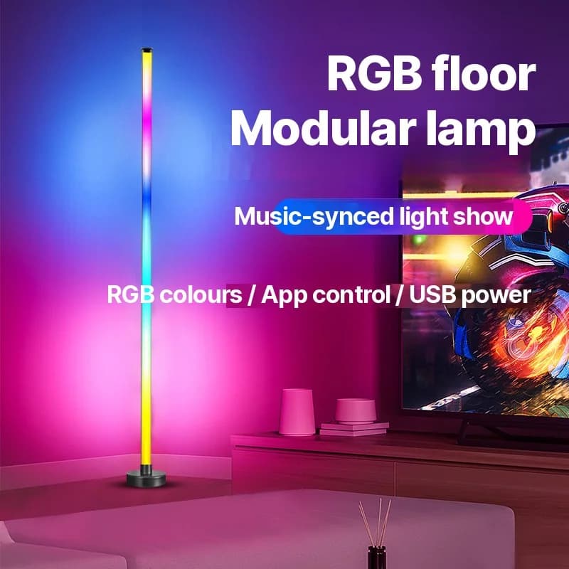 โคมไฟตั้งพื้นมุม RGB LED ซิงค์เพลง ควบคุมผ่านแอปและรีโมท