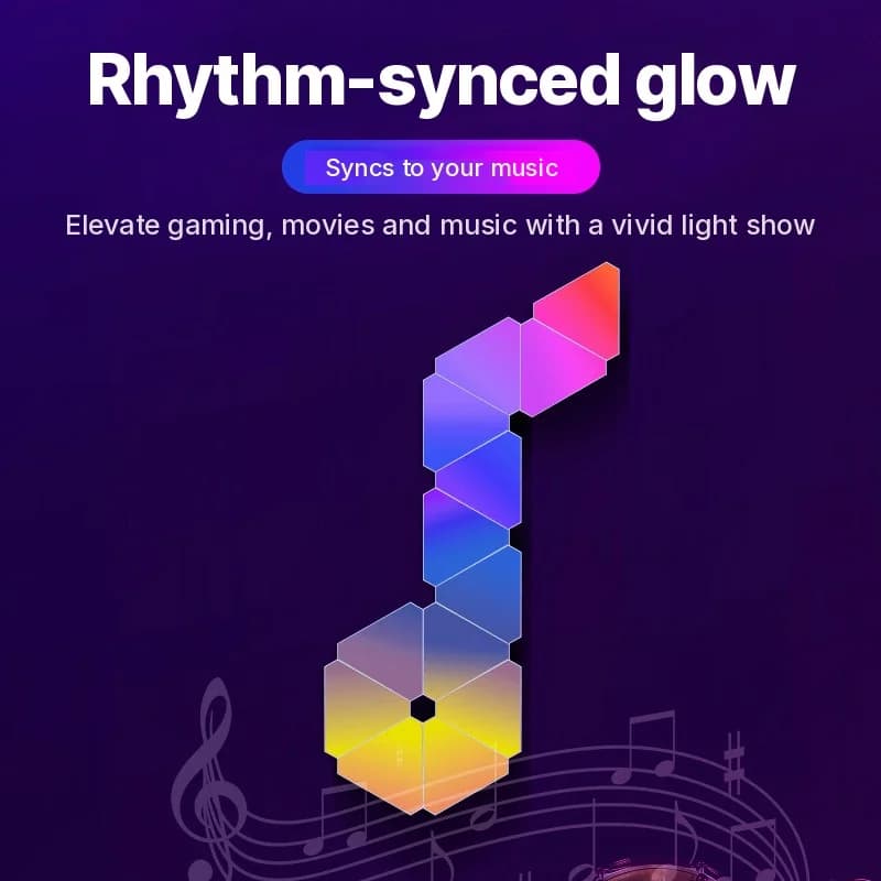 ชุดไฟติดผนัง LED ทรงสามเหลี่ยมอัจฉริยะ RGB สำหรับตกแต่งห้องเกม